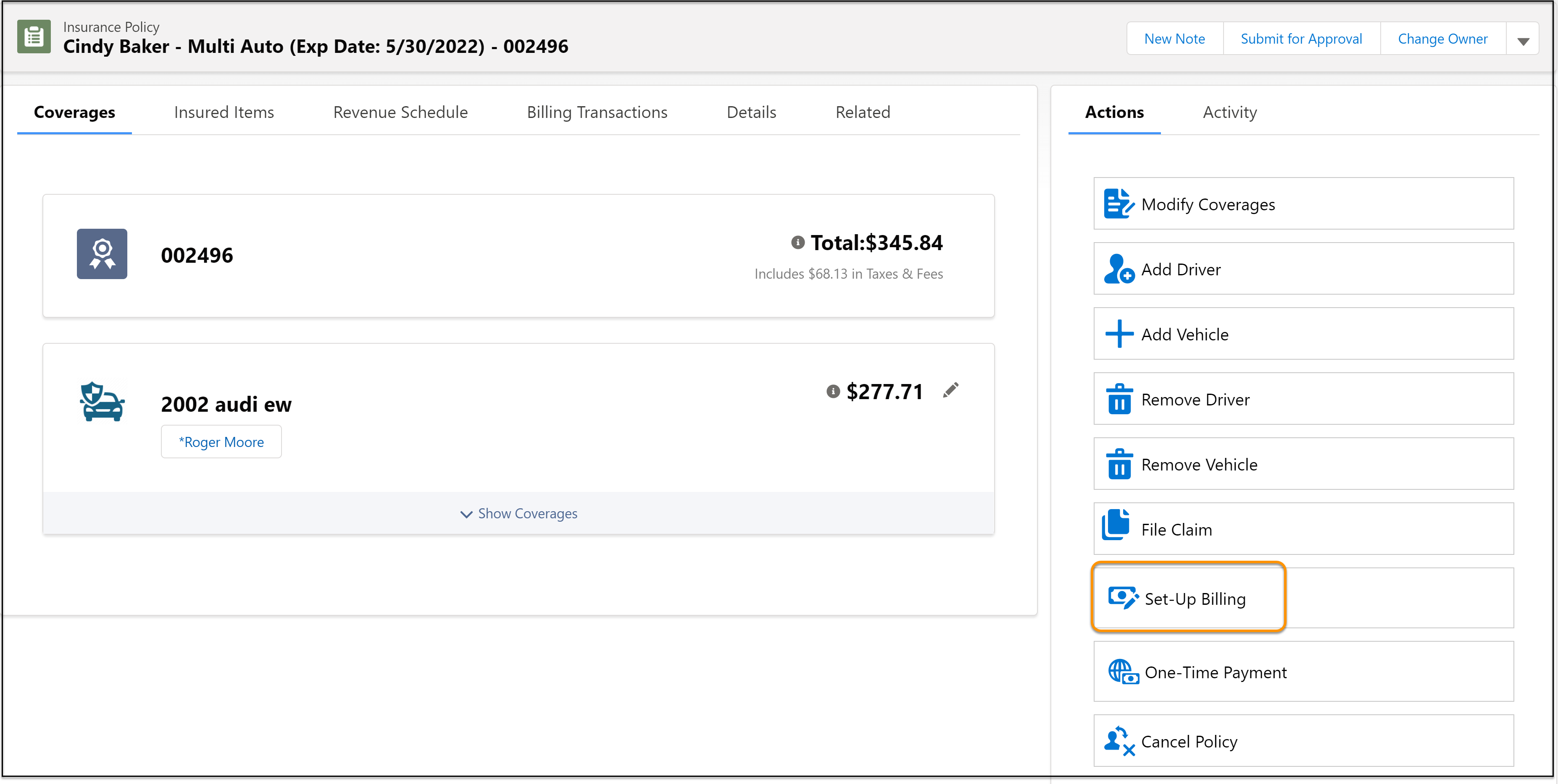 The Set-Up Billing button.