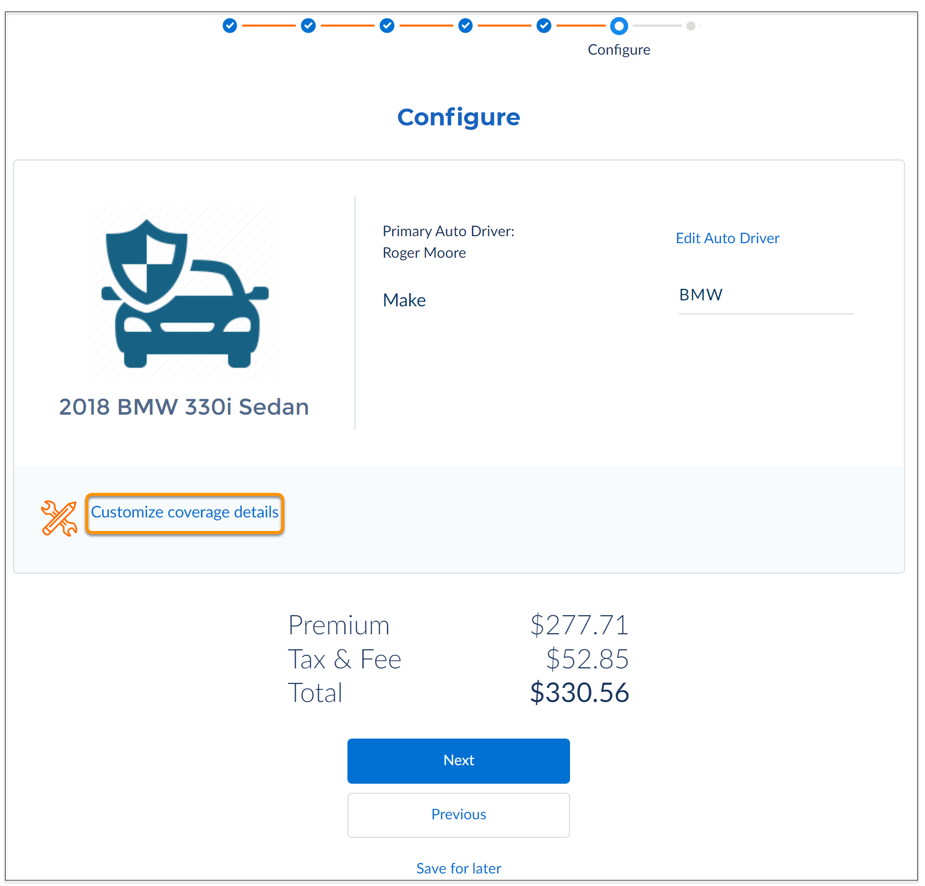 Illustrates the Configure screen.