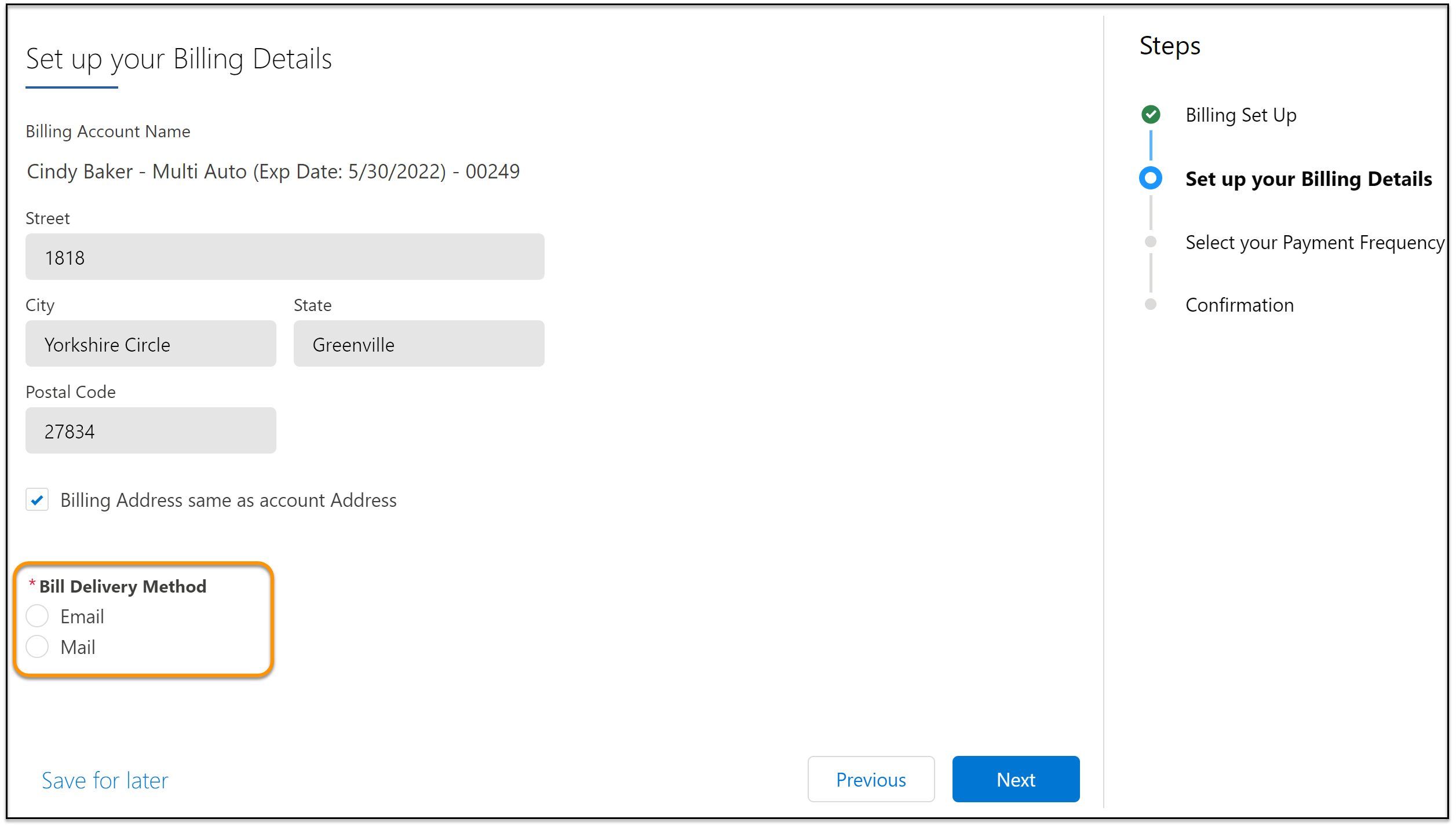 The Set up your Billing Details screen.