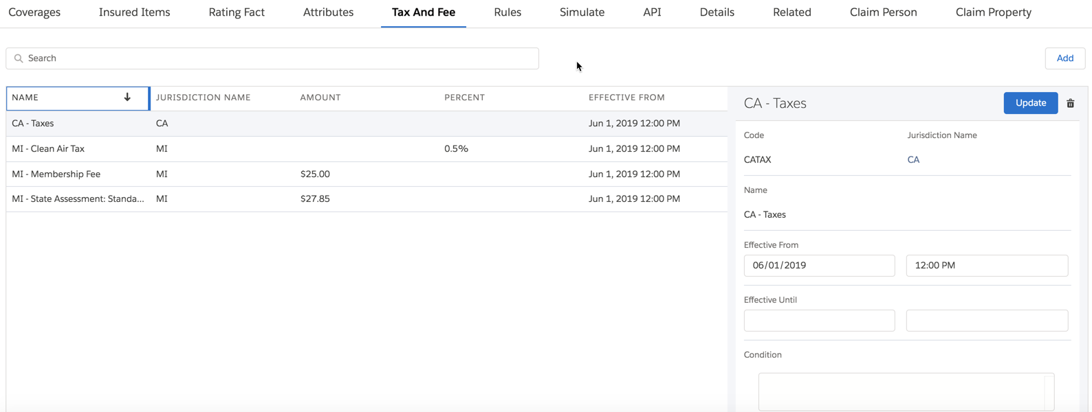 Illustrates surcharges for the Multi Auto insurance root product.