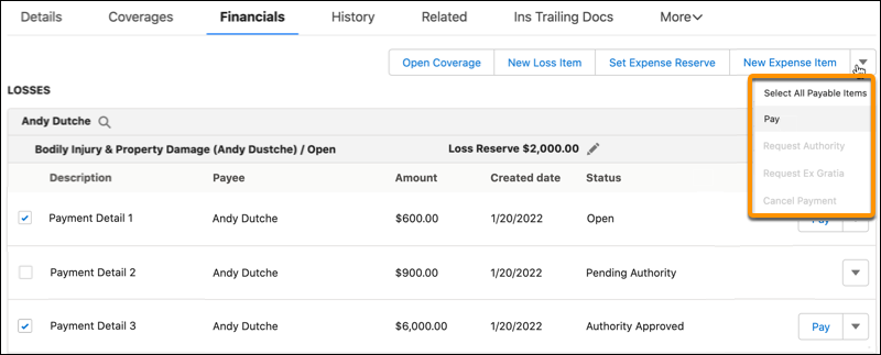 Multiple payment details selected with an option to pay them all