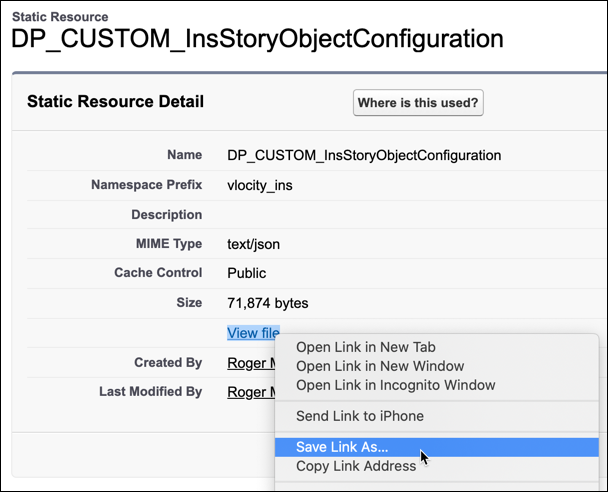 The DP_CUSTOM_InsStoryObjectConfiguration static resources.
