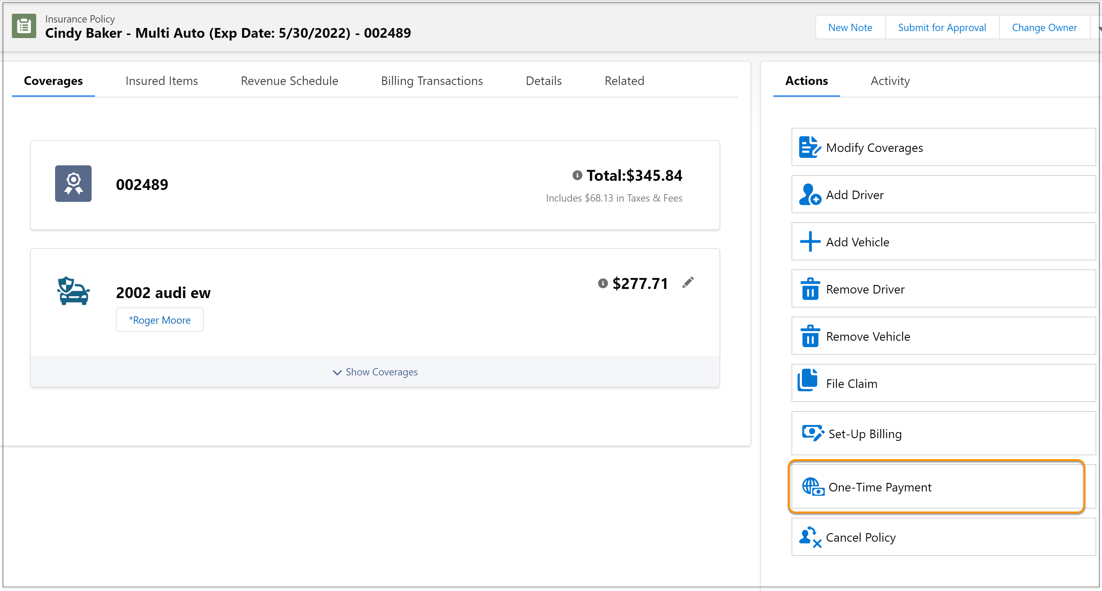 The One-Time Payment button.