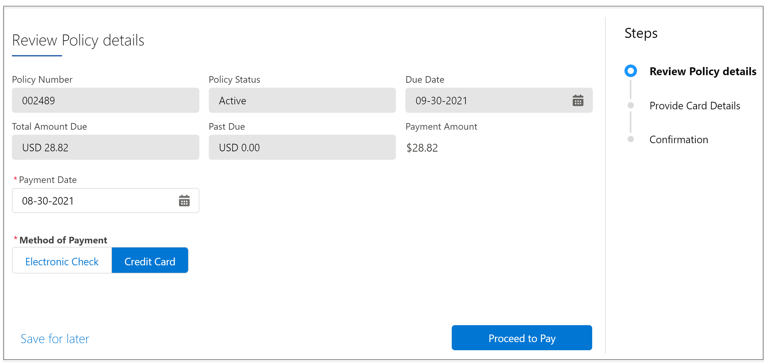 The Review Policy details screen.