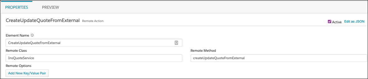 Illustre l'action distante pour InsQuoteService:createUpdateQuoteFromExternal.