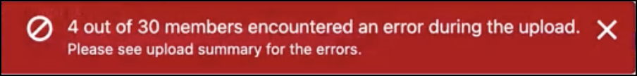 Mensagem de erro durante um upload de arquivo CSV