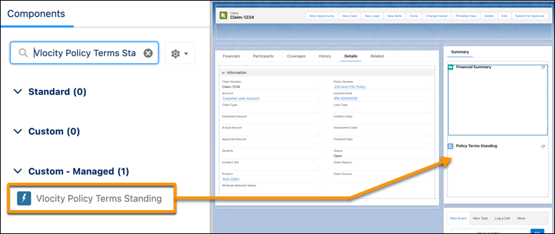 Componente Em pé destacado no Criador de aplicativo Lightning