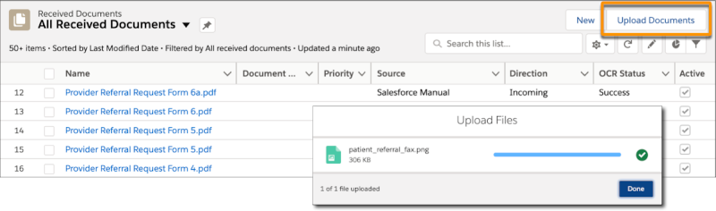 Received Documents list view