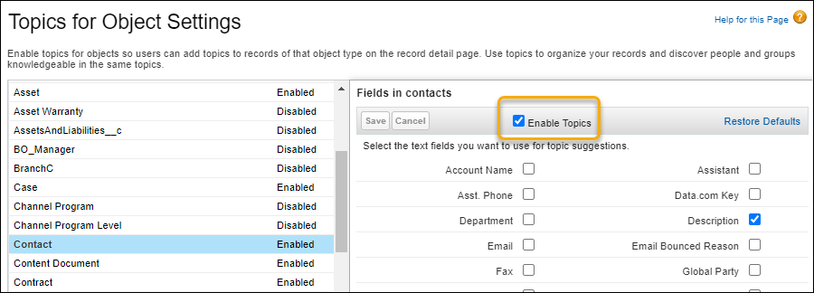 Topics for Objects Setup