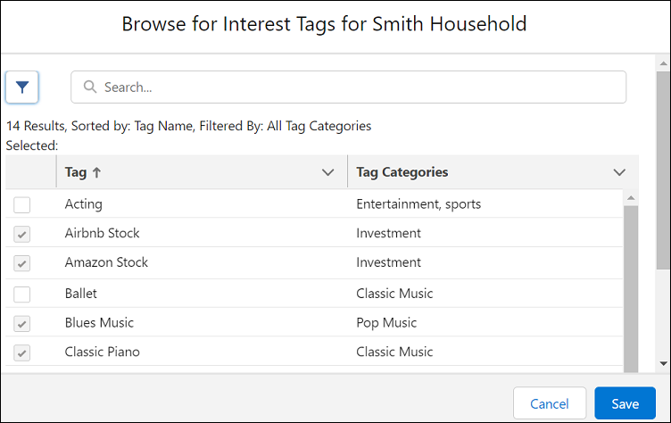 Browse for Interest Tags.