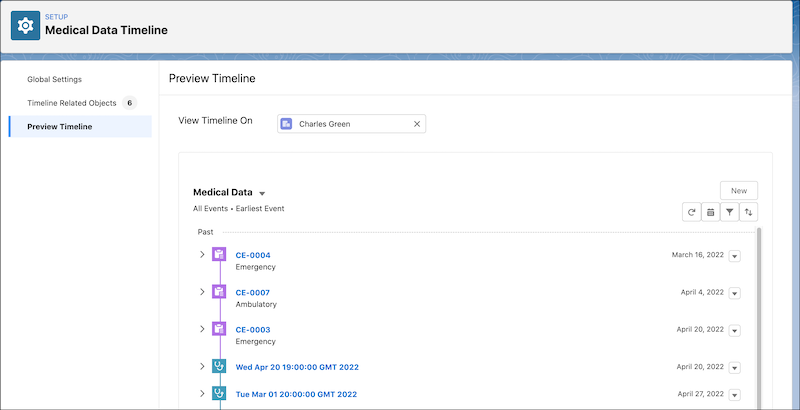 Preview of the data timeline configuration
