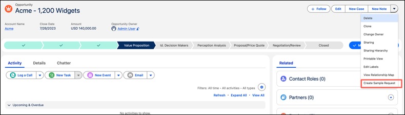 Create Sample Request from Opportunity