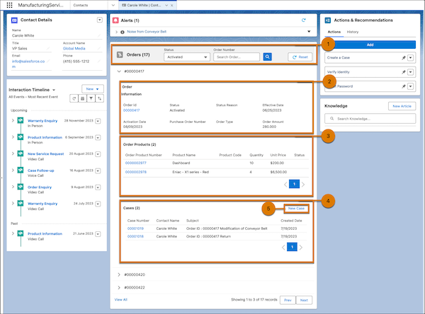 The Order Visibility prebuilt app on the Service Console for Manufacturing.
