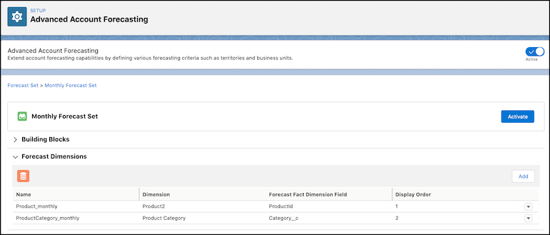 Define forecast set dimensions