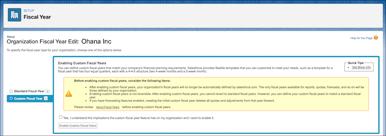 enable custom fiscal year