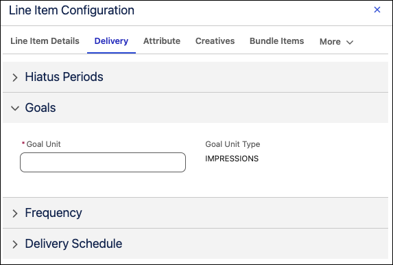 Goals section of the Delivery tab of the Line Item Configuration panel.
