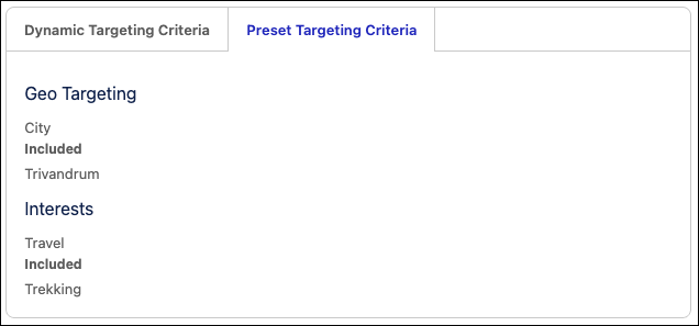 Preset targeting criteria on the Targeting tab of an ad placement.