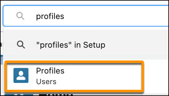 The Profile option is highlighted in the search box.