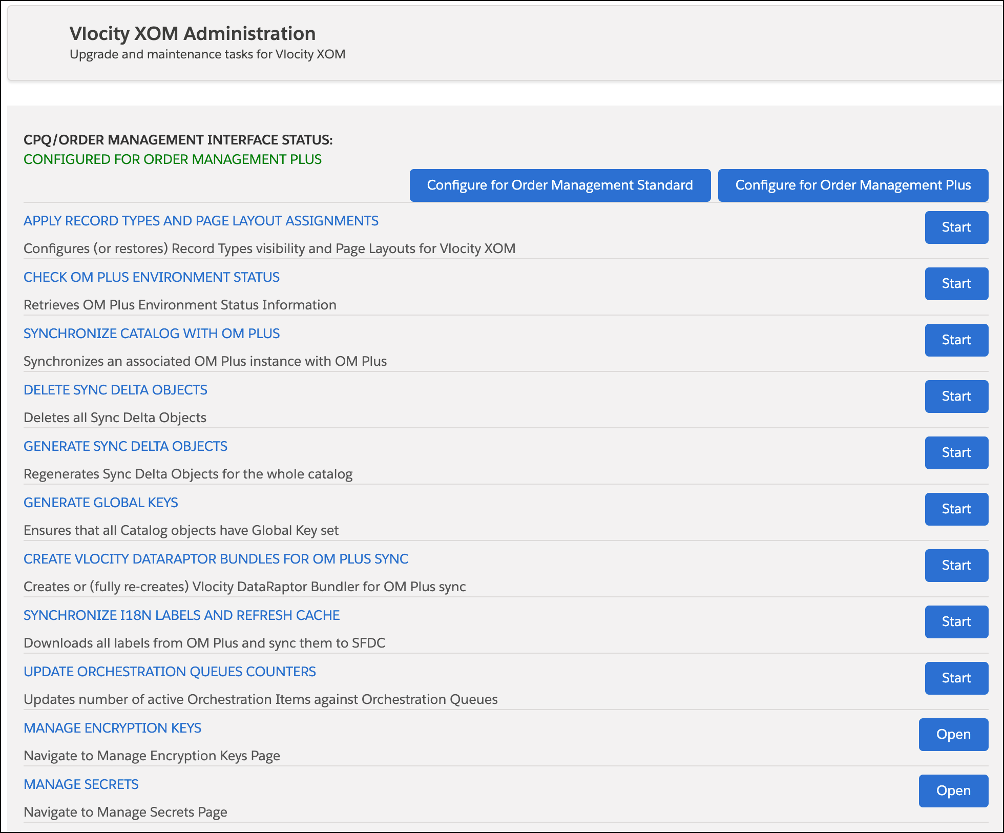 Sample of an XOM Administration page.