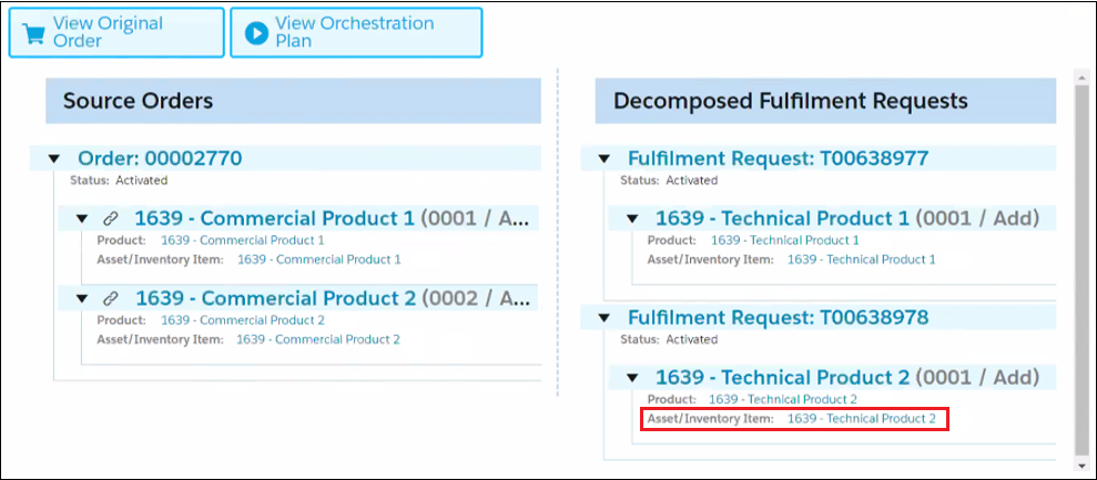 Example decomposition with the second technical product assetized.