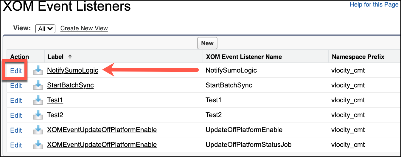 An image highlighting the Edit link next to NotifySumoLogic.
