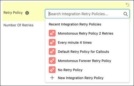 The Retry Policy field and lookup results.
