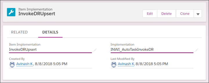 Item Implementation example: InvokeDRUpsert.