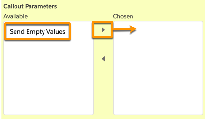 The Callout Parameters box, with Send Empty Values highlighted.