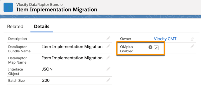 The DataRaptor Bundle page, with the OMplus Enabled checkbox highlighted.