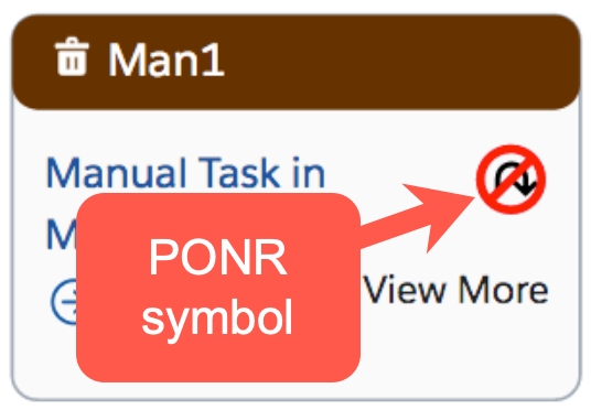 An orchestration item showing the No U-Turn symbol that is applied to items marked as Point of No Return.
