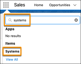 The search results with the search term "systems" highlighted, and the search result "systems" highlighted.