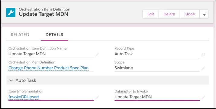 Orchestration Item Definition example: Update Target MDN.