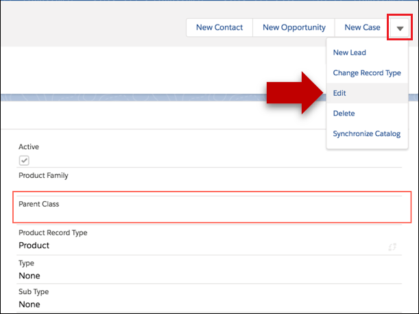 Highlighting the Edit item in the New Case menu on a commercial product.