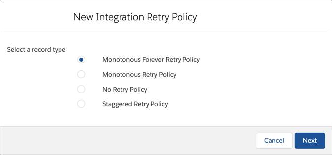 The New Integration Retry Policy window
