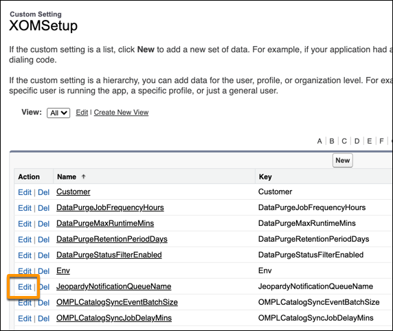 The edit link next to the JeopardyNotificationQueueName custom setting.