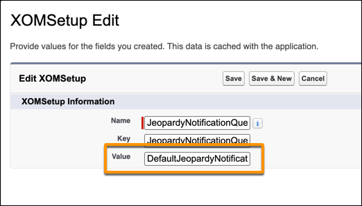 The XOMSetup Edit screen, with the Value field highlighted.