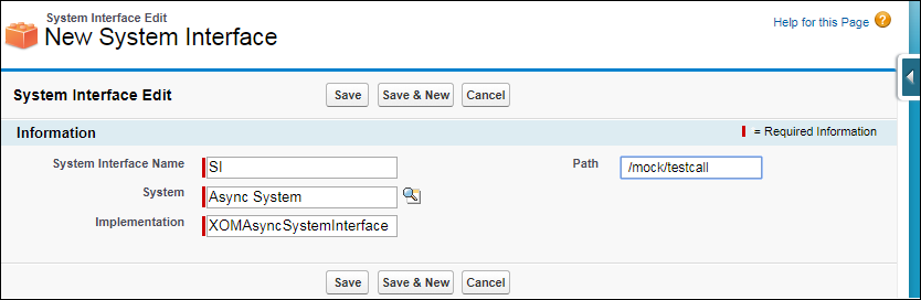 The System Interface Edit screen.
