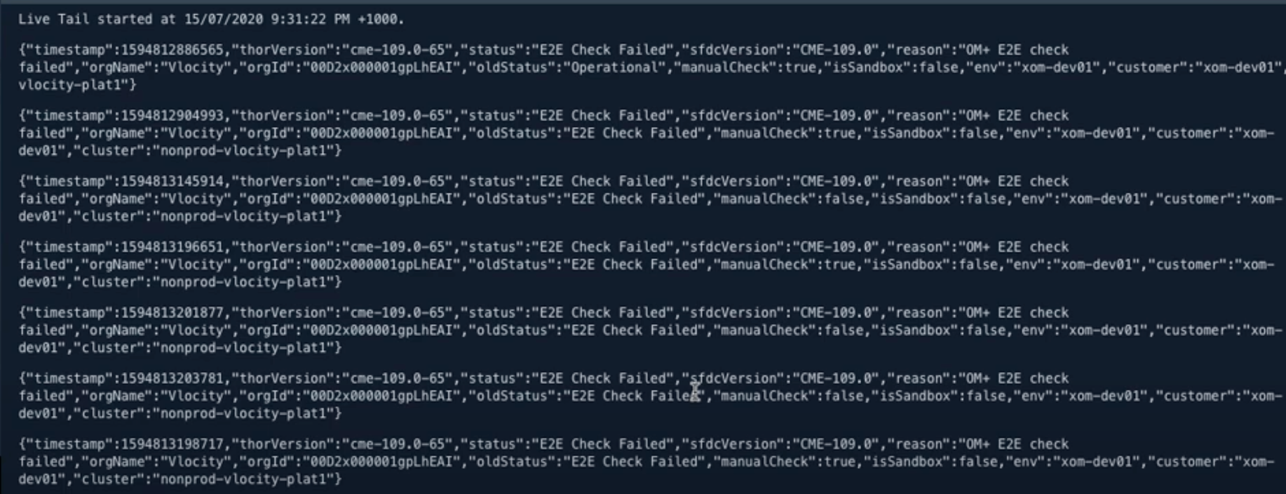 An image of sample data of what might get sent to Sumo Logic.