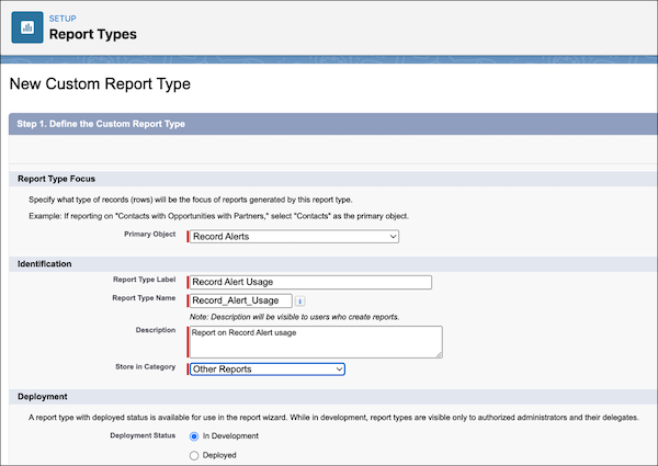 Record alert report types