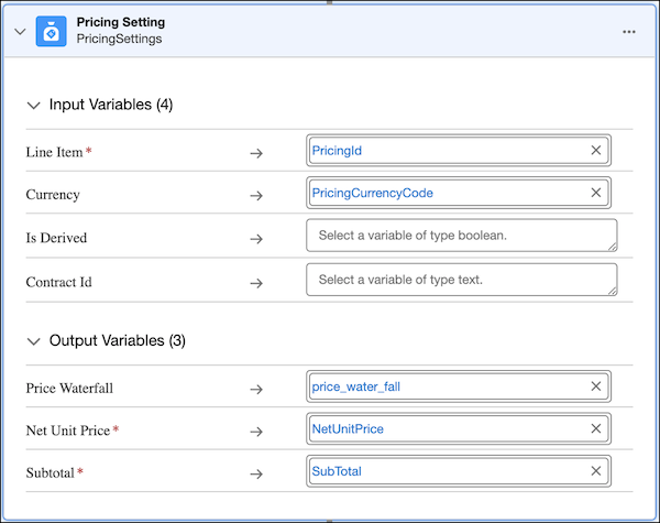 The Price Setting component with the fields mapped.