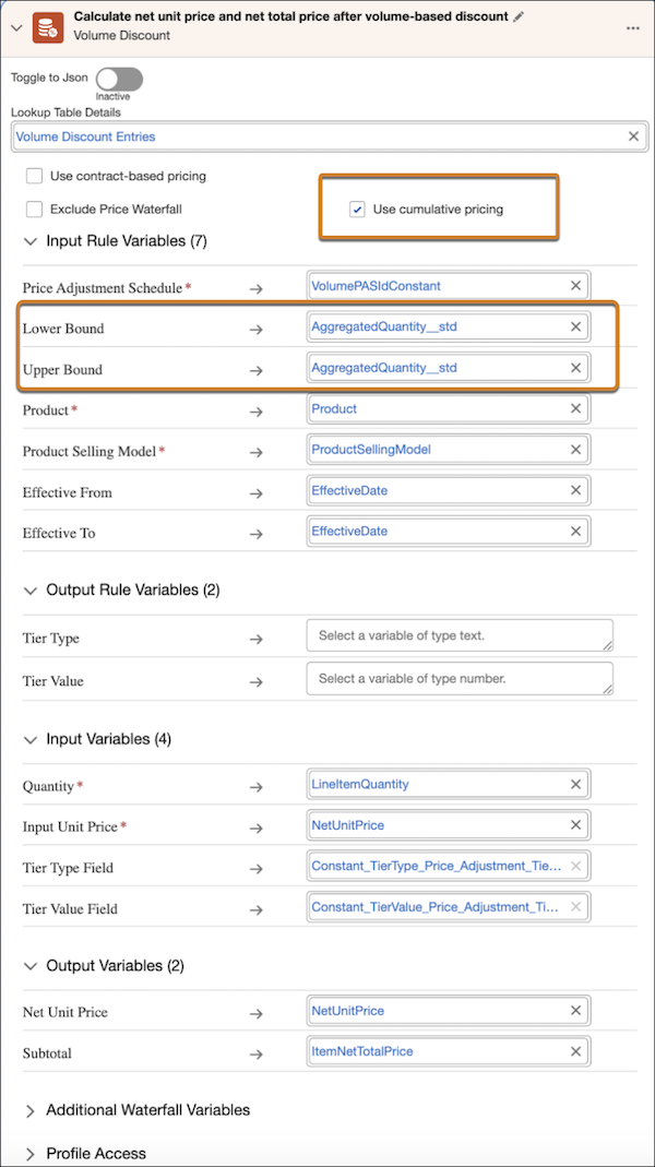 Use cumulative pricing checkbox