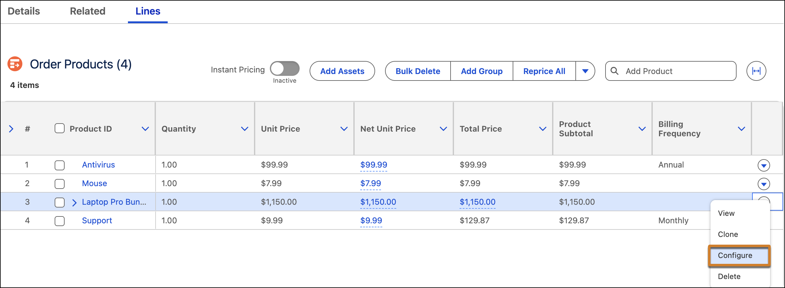 Launch the Product Configurator for a bundled product