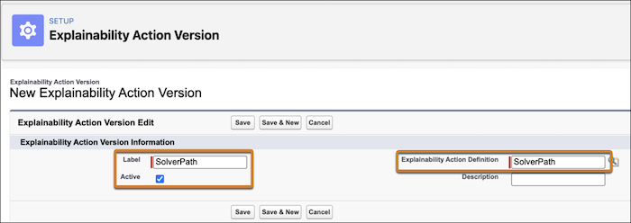 Explainability Action Version tab