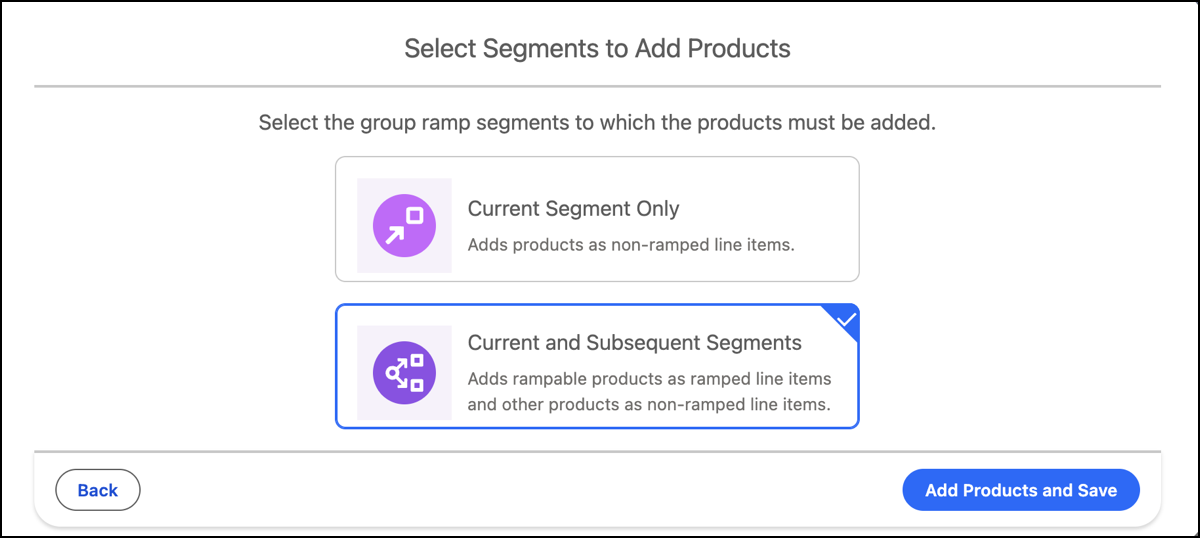 The Select Segments to Add Products window