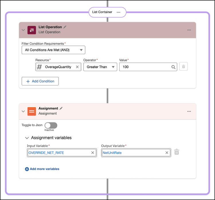 An example of assignment element where you're overriding the net unit rate