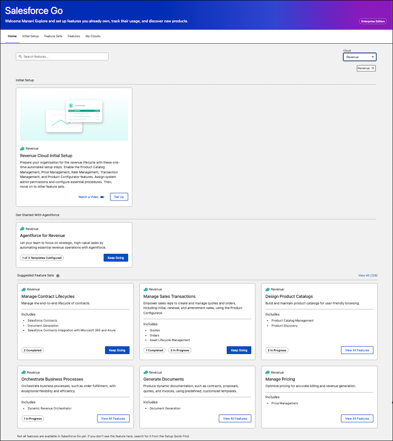 Home page for Agentforce Revenue Management