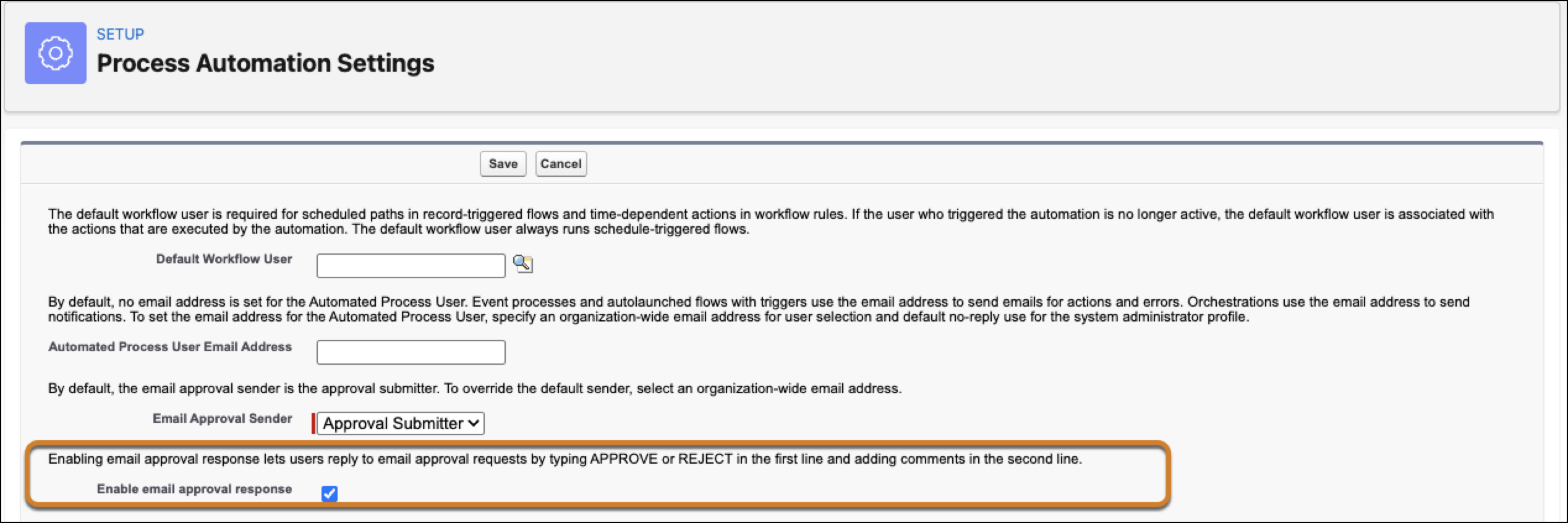 Process Automation Settings