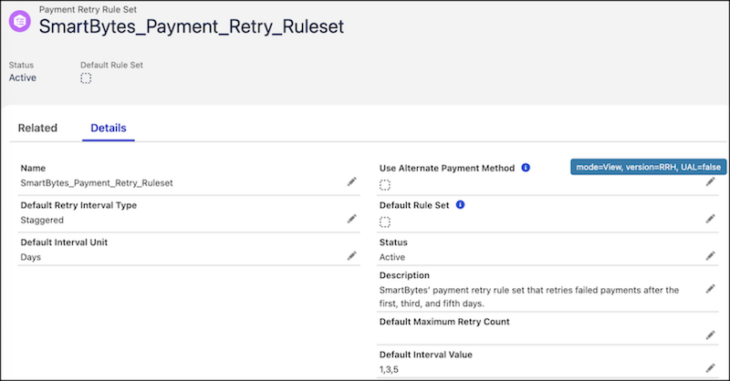SmartBytes’ payment retry rule set that retries failed payments after the first, third, and fifth days.