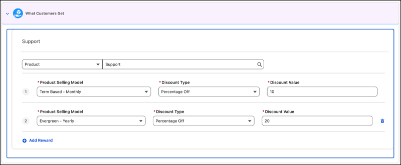 The What Customers Get section, showing promotion setup for a simple product