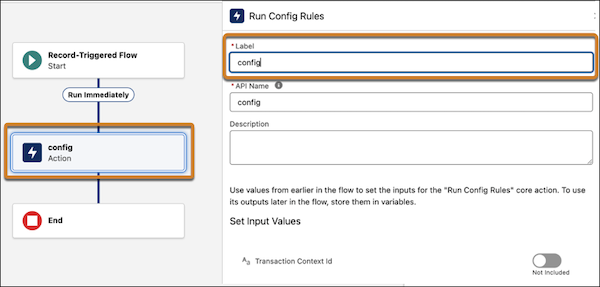 Run Config Rules action in flow.